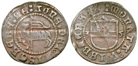 "Denmark, Gotland. City of Visby. AR skilling (21.3 mm, 1.04 g, 4 h). 1535. Lamb of God with banner / Shield. de Witt Coll 669. VF, bend. Rare. "