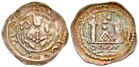 "Germany, Bamberg. Otto II of Meran. 1177-1196. AR pfennig (20.1 mm, 1.22 g, 8 h). Villach (?). Portrait of a bishop with a shepherds staff and a book...