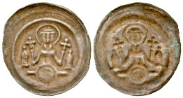 "Germany, Magdeburg. Bishop Albrecht von Käfernburg. 1205-1232. AR Bracteate. St Moritz with 2 crosses and 2 towers / Bonhoff 751. Nice VF, toned. Rar...
