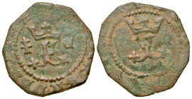 "Spain, Castile and Leon. Fernando II and Isabella. 1474-1504. BI blanco (16.5 mm, .85 g, 7 h). Cuenca mint. Crowned F monogram; (tree?) symbol to lef...