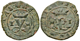 "Spain, Castile and Leon. Fernando II and Isabella. 1474-1504. BI blanco (18 mm, 1.44 g, 1 h). Toledo mint. Crowned F monogram; M to left, T to right;...