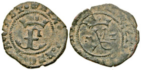 "Spain, Castile and Leon. Fernando II and Isabella. 1474-1504. BI blanco (18.1 mm, 1.14 g, 5 h). Toledo mint. Crowned F monogram within dotted inner b...
