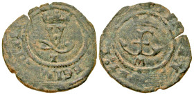 "Spain, Castile and Leon. Fernando II and Isabella. 1474-1504. BI blanco (18.3 mm, 1.30 g, 11 h). Toledo mint. Crowned F monogram; M beneath; all with...