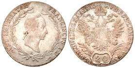 "Austria. Franz I. 1806-1835. AR 20 kreuzer (27.2 mm, 6.66 g, 12 h). Vienna mint, Struck 1830. FRANCISCVS I D G AVST IMPERATOR, laureate head of Franz...