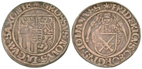 "German States, Saxe-Saalfeld. Frederic III, Georg & Johann. 1507-1525. AR angel groschen (28.9 mm, 4.30 g, 7 h). AR "engelgroschen". * FRIDЄRICVS (an...