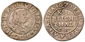 "German States, Schleswig-Holstein-Gottorp. Christian Albrecht V. 1659-1694. AR 1/16 reichs thaler (19.8 mm, 1.53 g, 4 h). 1670. Mintmaster Christian ...