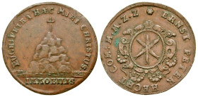 "Germany States, Hartz. Mining token by Ernst Puter Hecht . AE Rechpfennig (27.6 mm, 4.57 g, 7 h). Early 1700's. Shield / Mountain with cross. Good VF...