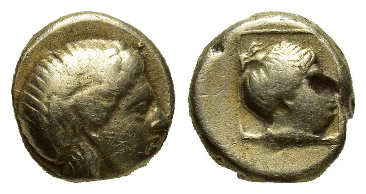 LESBOS, Mytilene. Circa 377-326 BC. EL Hekte – Sixth Stater (9.7mm, 2.6 g). Laur...