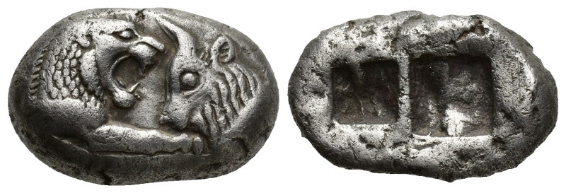 Lydian Kingdom. Croesus. (561-546 BC). Silver stater (22mm, 10.7 g). . Forepart ...