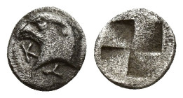 AEOLIS. Kyme. Hemiobol (7mm, 0.6 g) (Circa 480-450 BC). Obv: K - Y. Head of eagle left. Rev: Quadripartite incuse square.