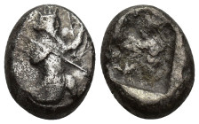 Kings of Persia (Achaemenids). AR Siglos (16mm, 5.5 g), c. 450-400 BC. Obv. The Great King, bearded, in "Knielauf" to right, holding bow and spear. Re...