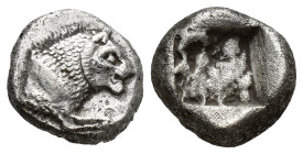 CARIA. Mylasa. 1/3 Stater (12.8mm, 3.6 g) (Circa 520-490 BC). Obv: Forepart of lion right. Rev: Incuse square punch.