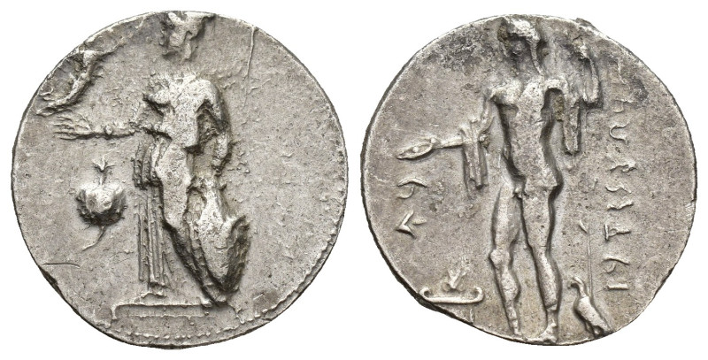 PAMPHYLIA, Side. Circa 360-333 BC. AR Stater (20mm, 10.8 g). Athena standing lef...