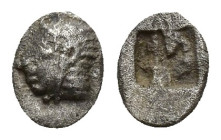IONIA, Kolophon. Circa 530/25-500 BC. AR Forty-Eighth Stater (5mm, 0.2 g). Archaic head left / Rough incuse square.