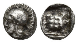 LESBOS, Methymna. Circa 500/480-450/40 BC. AR Obol (7.2mm, 0.4 g). Helmeted head of Athena left / Sea turtle within linear border; all within incuse s...