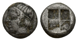 WESTERN ASIA MINOR, Uncertain. Late 6th-early 5th centuries BC. BI Twelfth(?) Stater (9mm, 1.3 g). Male head left, wearing tainia / Quadripartite incu...