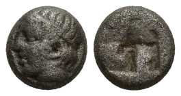 WESTERN ASIA MINOR, Uncertain. Late 6th-early 5th centuries BC. BI Twelfth(?) Stater (8mm, 1.3 g). Male head left, wearing tainia / Quadripartite incu...