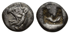 IONIA, Phokaia. Circa 521-478 BC. AR Hemidrachm  (10mm, 1.7 g)  . Head of griffin left / Incuse square punch with raised lines.