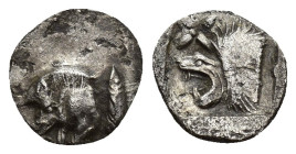 Mysia. Kyzikos Hemiobol, boar / lion Kyzikos, Mysia. AR Hemiobol (9.3mm, 0.3 g), c. 500-490. Obv. Forepart of boar left, behind, tunny fish. Rv. Lion'...