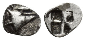 MYSIA, Kyzikos (Circa 600-550 BC) AR Hemiobol  (9mm, 0.5 g)   Obv: Tunny head left, tunny fish below.