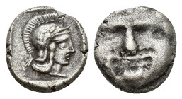 PISIDIA. Selge. Obol (9.4mm, 0.9 g) (Circa 350-300 BC). Obv: Helmeted head of Athena right. Rev: Facing gorgoneion.