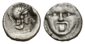 PISIDIA. Selge. Obol (10mm, 0.9 g) (Circa 350-300 BC). Obv: Helmeted head of Athena right. Rev: Facing gorgoneion.