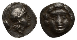 PISIDIA. Selge. Obol (10mm, 1.1 g) (Circa 350-300 BC). Obv: Helmeted head of Athena right, behind, astragalos. Rev: Facing gorgoneion.
