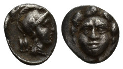 Pisidia, Selge AR Hemiobol. (9mm, 1.1 g) Circa 3rd Century BC. Helmeted head of Athena right; astragalos behind / Gorgoneion.