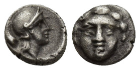 Pisidia, Selge AR Hemiobol. (8mm, 0.9 g) Circa 3rd Century BC. Helmeted head of Athena right; astragalos behind / Gorgoneion.