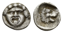 PAMPHYLIA. Aspendos. Obol (8.4mm, 0.4 g) (Circa 460-360 BC). Obv: Facing gorgoneion, tongue protruding. Rev: Head of lion right.