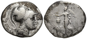 Pamphylia, Side AR Tetradrachm. (31mm, 15.6 g) Circa 183-175 BC. Attic standard. Head of Athena to right, wearing crested Corinthian helmet / Nike adv...
