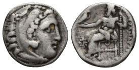 Kings of Macedon, Philip III Arrhidaios (323-317). AR Drachm (17mm, 4.4 g). In the name and types of Alexander III. Kolophon, c. 322-319. Head of Hera...