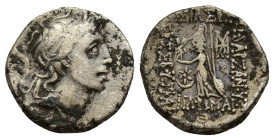 Kings of Cappadocia, Ariobarzanes III (52-42 BC). AR Drachm (15mm, 4.1 g). Diademed head r. R/ Athena standing l., holding Nike, spear and shield; sta...