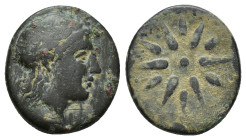 Mysia. Gambrion circa 350-250 BC. Bronze Æ (16mm, 3.3 g). Laureate head of Apollo right / 12-rayed star, pellet in center, Γ-Α-Μ between rays.