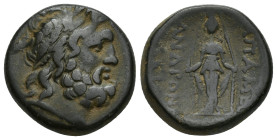 Phrygia, Apameia Æ (21mm, 9.8 g). Circa 100-50 BC. Andron- and Alkio-, magistrates. Laureate head of Zeus right / Cult statue of Artemis Anaïtis facin...