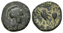 PHRYGIA, Synnada. Circa 133-1st century BC. Æ (17mm, 4.9 g). Helmeted head of Athena right / Owl standing right, head facing, on overturned amphora.