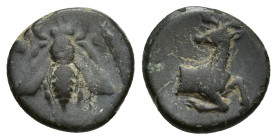 IONIA, Ephesos. Circa 370-350 BC. Æ (12mm, 1.5 g). Bee / Forepart of a stag right, head left.