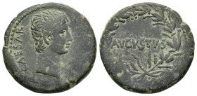 Augustus, AE 26mm, 10.5 g). 27 BC-AD 14. Struck in Asia 27-23 BC. CAESAR, bare head of Augustus right. Reverse: AVGVSTVS within laurel wreath.