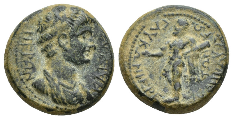 CARIA. Heraclaea Salbace. Nero, 54-68. (Bronze, 19mm, 6.5 g), Obverse: ΝΕΡΩΝ ΚΑΙ...