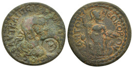 PAMPHYLIA, Side. Gallienus. AD 253-268. Æ (28mm, 15.3 g,). Laureate and draped bust right c/m of Є within circular incuse / Athena standing facing, he...