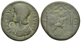 Pamphylia, Side, Julia Paula (219-220), Æ, (32mm, 17.2 g), . Diademed and draped bust left / Athena seated left within distyle temple, holding spear a...