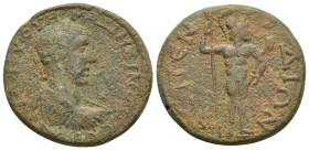 PAMPHYLIA, Aspendus. Maximinus I. 235-238 AD. Æ (30mm, 17 g). Laureate and cuirassed bust right. Ares standing r.