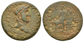 CILICIA. Syedra. Hadrian (117-138). Ae. (24mm, 9.3 g) Obv: ΑΥΤO ΑΔΡΙΑΝω ΚΑΙСΑPI CЄ. Laureate head right. Rev: СΥЄΔΡЄωΝ. Demeter seated left on throne,...