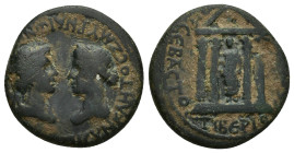 IONIA, Smyrna. Tiberius. 14-37 AD. Æ (21mm, 5.3 g). P. Petronius, proconsul and Hieronymus, strategus. Struck 29-35 AD. Diademed and draped bust of Se...