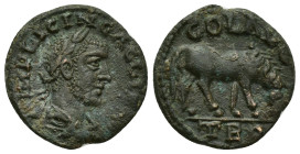 Troas, Alexandria Troas. Gallienus. A.D. 253-268. AE (19mm, 4.4 g). IMP LICIN GALLIENV, laureate, draped, and cuirassed bust right / COL AVG TRO, hors...