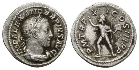 SEVERUS ALEXANDER (222-235). Denarius. (19mm, 3.1 g) Rome. Obv: IMP ALEXANDER PIVS AVG. Laureate, draped and cuirassed bust right. Rev: P M TR P XI CO...