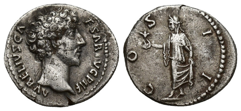 MARCUS AURELIUS (Caesar, 139-161). Denarius. (17mm, 3.2 g) Rome. Obv: AVRELIVS C...