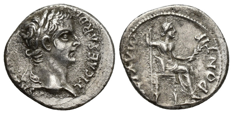 Tiberius. AD 14-37. AR Denarius (17mm, 3.8 g). “Tribute Penny” type. Lugdunum (L...