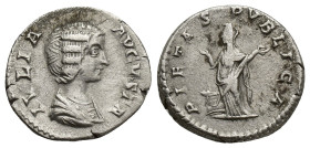 Julia Domna, Augusta, 193-217. Denarius (Silver, 16mm, 3.5 g), Laodicea ad Mare, 199-207. IVLIA AVGVSTA Draped bust of Julia Domna to right. Rev. PIET...