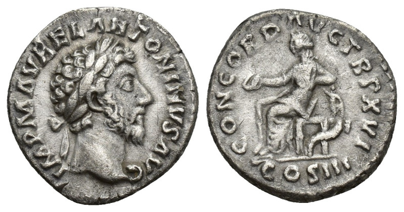Marcus Aurelius. A.D. 161-180. AR denarius. (16mm, 3.3 g) Rome mint. Struck Dece...